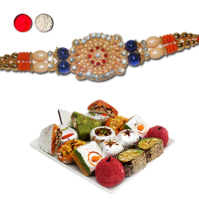 "Rakhi - SR-9190 A (Single Rakhi), 500gms of Kaju Assorted Sweets - Click here to View more details about this Product